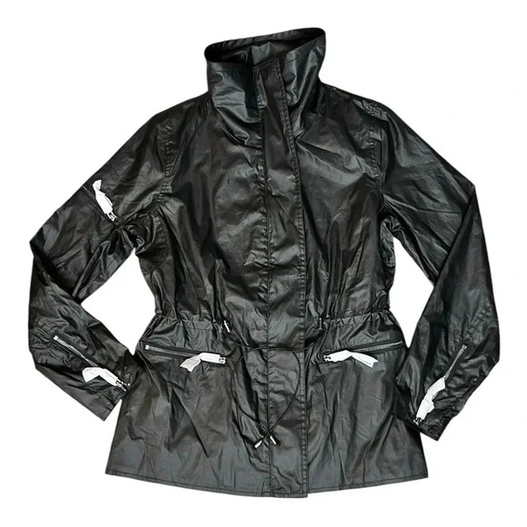 G.I.L.I. Coated Cotton Black Anorak Jacket High Collar Pockets Zippers Lined S - Picture 9 of 9